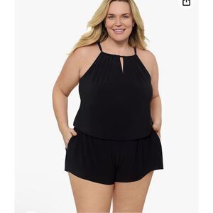 Aqua Green Women's Standard Keyhole Blouson Romper size 16W